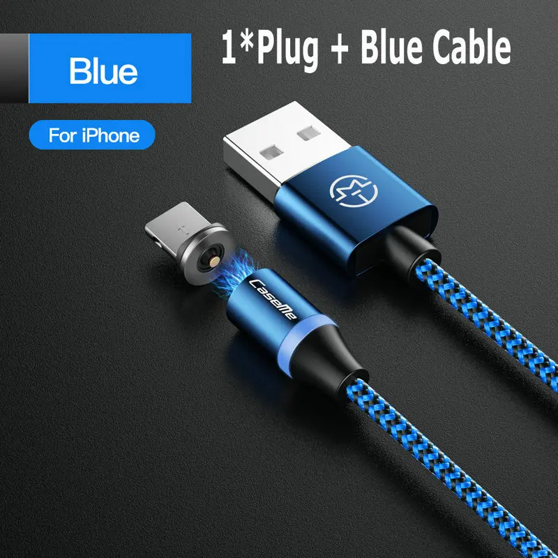 CaseMe светодиодный кабель с магнитной адсорбцией для кабеля типа C Micro USB для быстрой зарядки 3 в 1 нейлоновый провод съемный магнитный кабель для телефона - Цвет: For iPhone -Blue