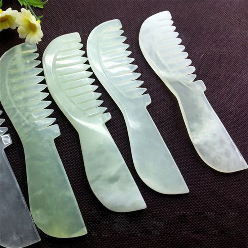 Jade Stone Massager Comb With Handle Spa Acupuncture Therapy Trigger Point Treatment For Skin Slimming Beauty Health Head