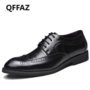 

QFFAZ brand mens shoes high quality pointed toe dress shoes male gents formal wear zapatos hombre oxfords shoes plus size 38-48