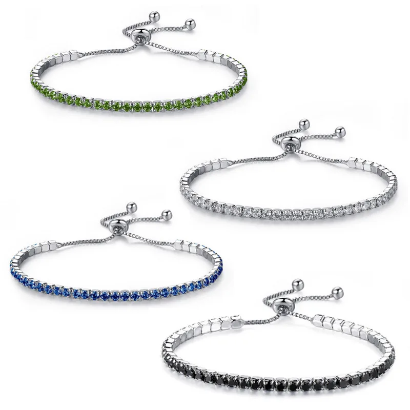 4 шт. Набор Новая мода Кристалл Регулируемая теннисная браслеты для женщин Блестящий серебряный цвет цепочка браслет и браслет ювелирный подарок