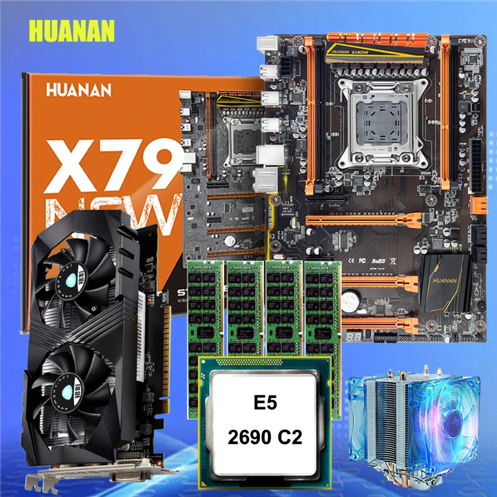 العلامة التجارية هوانان تشى ديلوكس X79 الألعاب اللوحة مع M.2 فتحة رخيصة اللوحة وحدة المعالجة المركزية زيون E5 2690 RAM 64G الفيديو بطاقة GTX1050ti 4G