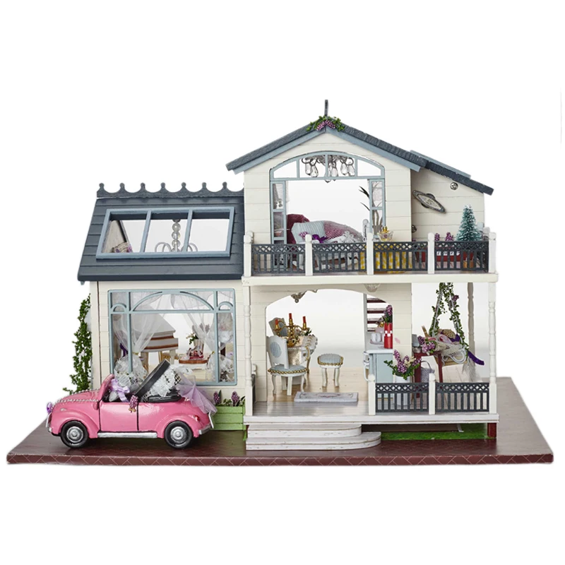  Cutebee DIY House Miniature with Furniture LED Music Dust Cover Model Building Blocks Toys for Chil - 32727391619