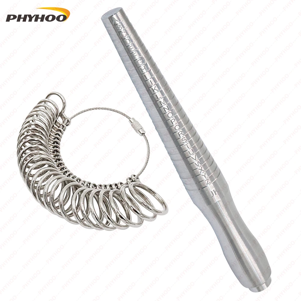 PHYHOO Metal UK Ring Sizer Mandrel Rings Size Measure Tool Finger Gauge Kit Jewellery Sizing Tools UK Sizes A-Z ring sizer ring size measure uk measuring finger ring mandrel measuring rings diameters jewellery sizing gauge set uk sizes a z