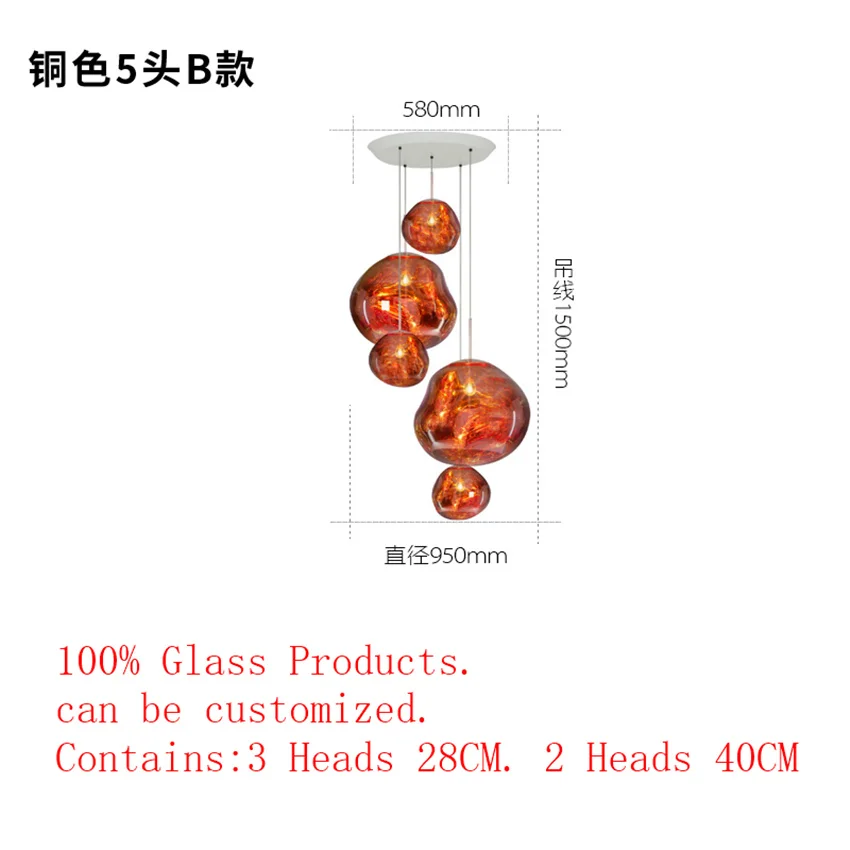 Скандинавский светодиодный светильник в стиле лофт, светильник s& светильник ing Lustre Bar Melt Lava, подвесной светильник для гостиной, светодиодный светильник, Кухонный Светильник - Цвет абажура: Red 5 Head B