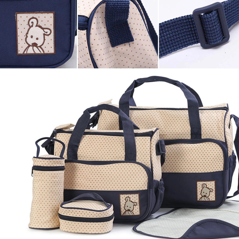 

5pcs/Lot Baby Diaper Bags Set Maternity Nappy Organizer Mom Care Pad Bottle Food Bag Mummy Stroller Multifunctional Nappy Bags