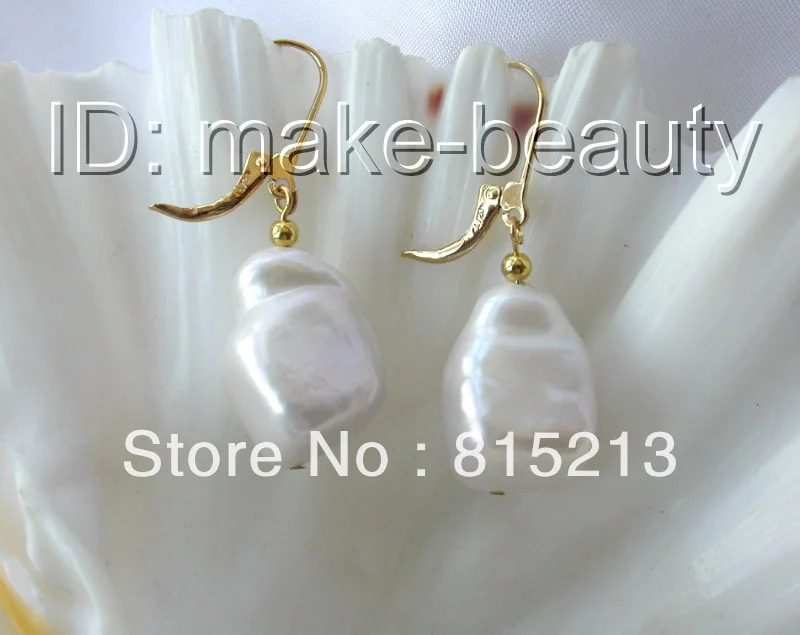 

wb00287 big 20mm baroque white reborn keshi freshwater pearl dangle earrings 14KGP