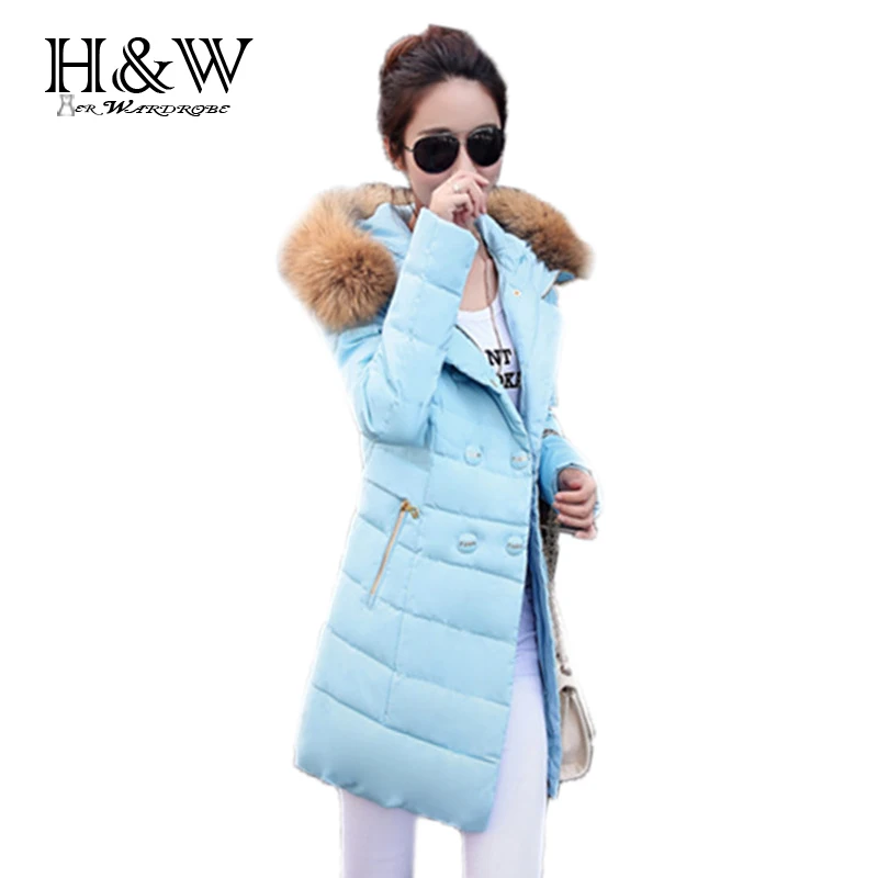 Women solid down coat,female fur collar double breasted down coat,long sleeve down coat 1510