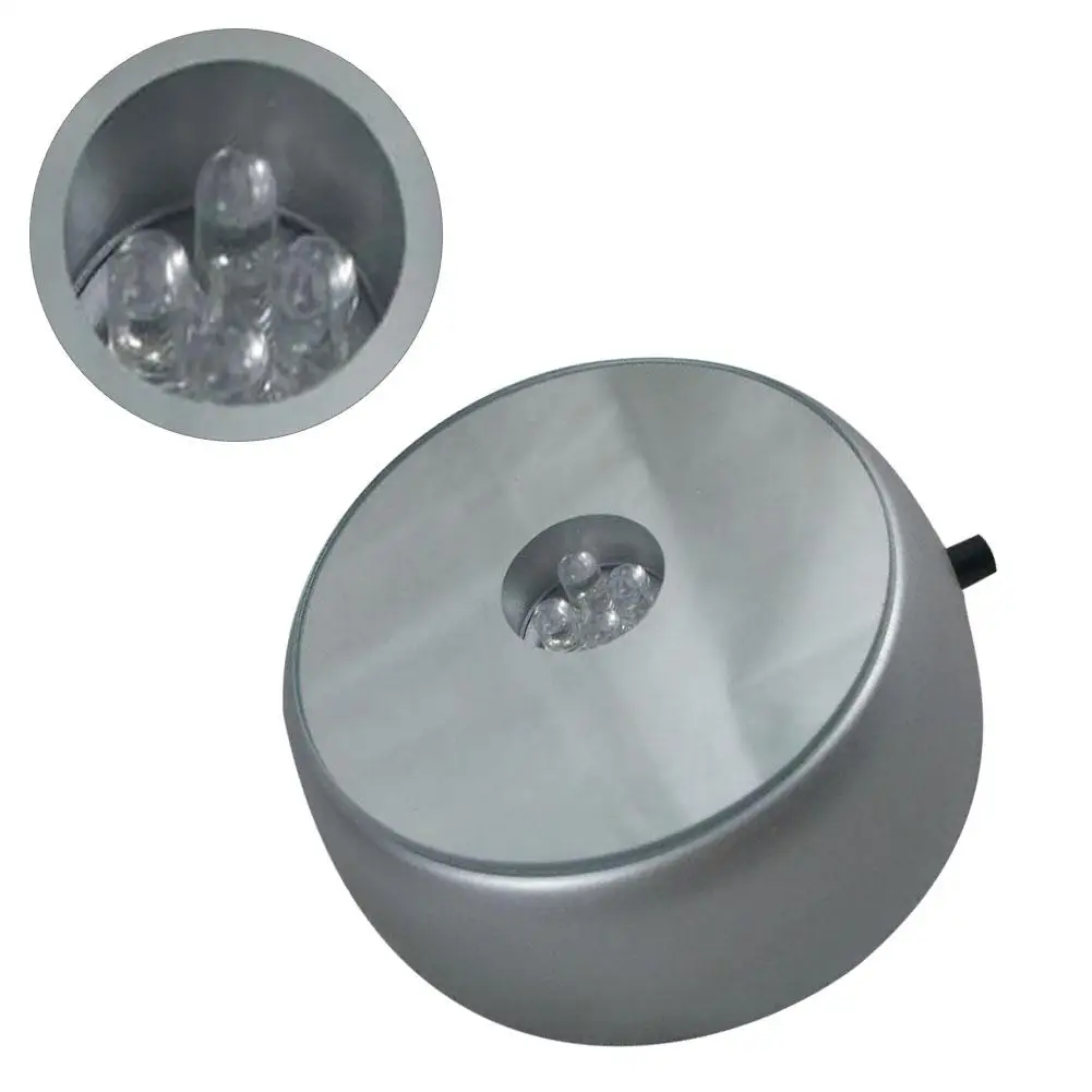 Silver Round Unique Crystal Display Base Stand 4 LEDs Lighting Long
