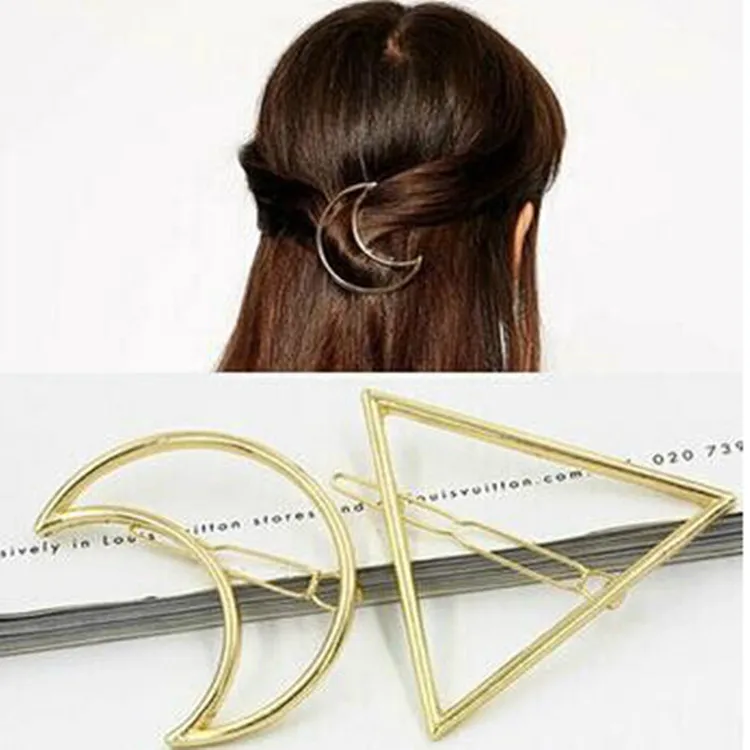 

New Fashion Woman Hair Accessories Triangle Hair Clip Pin Metal Geometric Alloy Hairband Moon Circle Hairgrip Barrette Girls