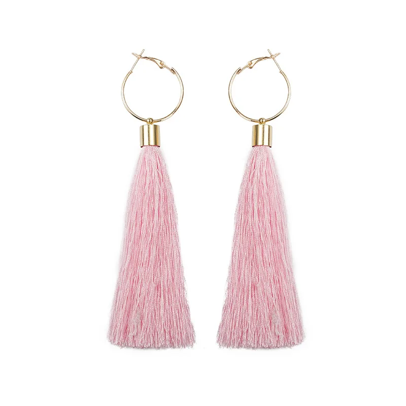 

Golden Piercing Hoop 11 Colors Black Red Pink etc Long Strings Tassel Bohemia Dangle Earrings Women Drop Earrings