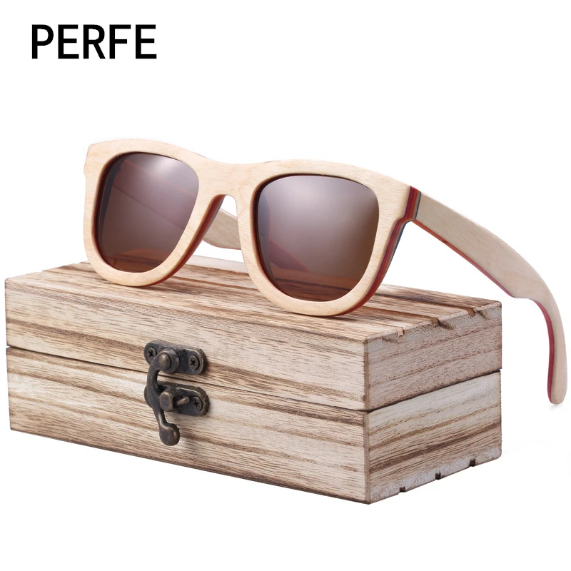 Perfe деревянный поляризационные Солнцезащитные очки для женщин Для мужчин Защита