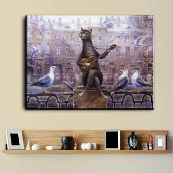 

Vladimir Rumyantsev Girl on The Trees Cat World Oil Painting Wall Art Picture Paint Canvas Prints Wall Painting No Frame Cuadros