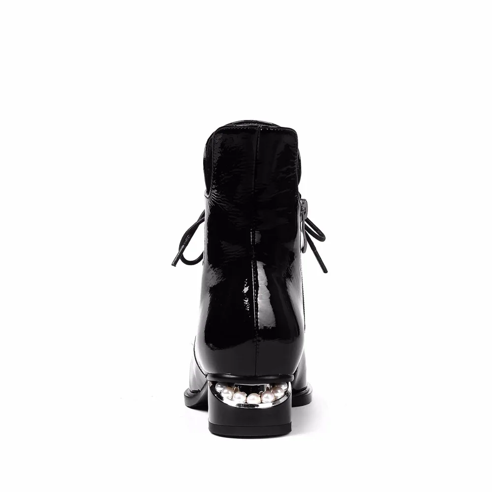 Lenkisen Perles Talons Chelsea Superstars Femmes L2f1 Microfibre Rouge Classique Rond Noir Bottes Fermeture Éclair Bout Décoration Cheville Gommage Bas vin zrzxgq