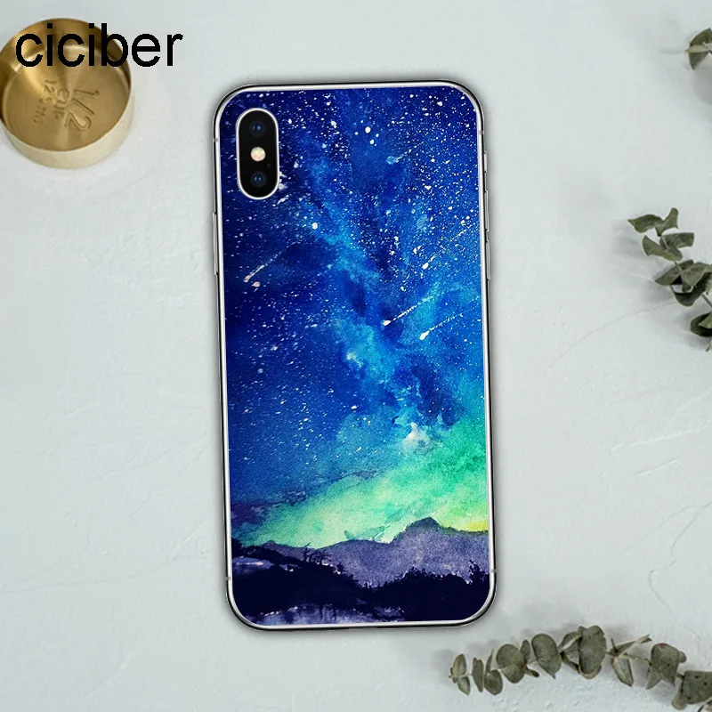 ciciber Landscape Scenery Ocean Sunset Soft Silicon Phone Cases Cover For iPhone Case 7 6 8 6s Plus 5S X XS Max XR Starry Sky