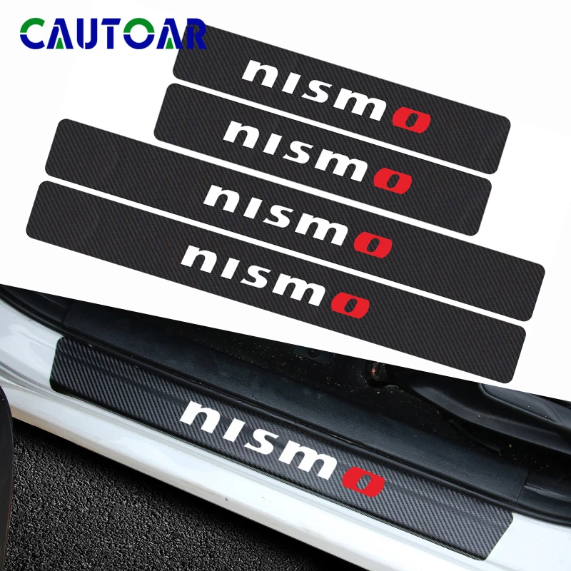 

Car Styling 4Pcs Carbon Fiber Vinyl Sticker Car Door Sill Protector Decal For Nissan Nismo Tiida Teana Skyline Juke X-trail