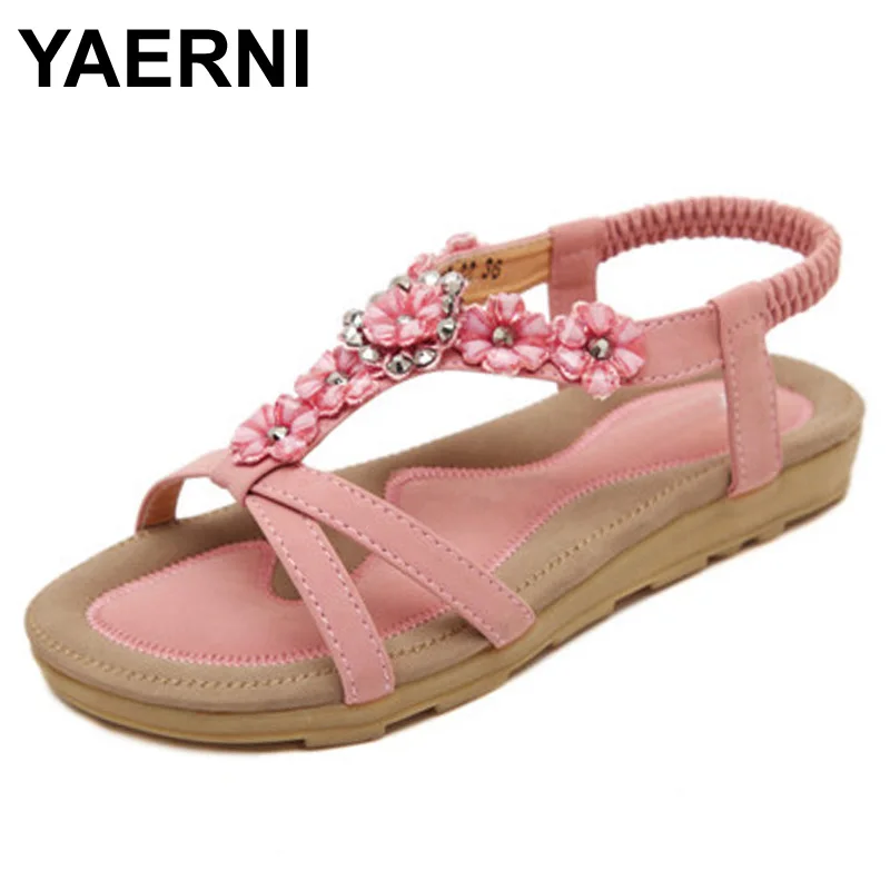 online YAERNI Boemia mulheres sandálias Da Moda 2017 Novas mulheres Derrapar Sapatos Flor sandálias Sapatos Sandalia Feminina elegante Verão DT399