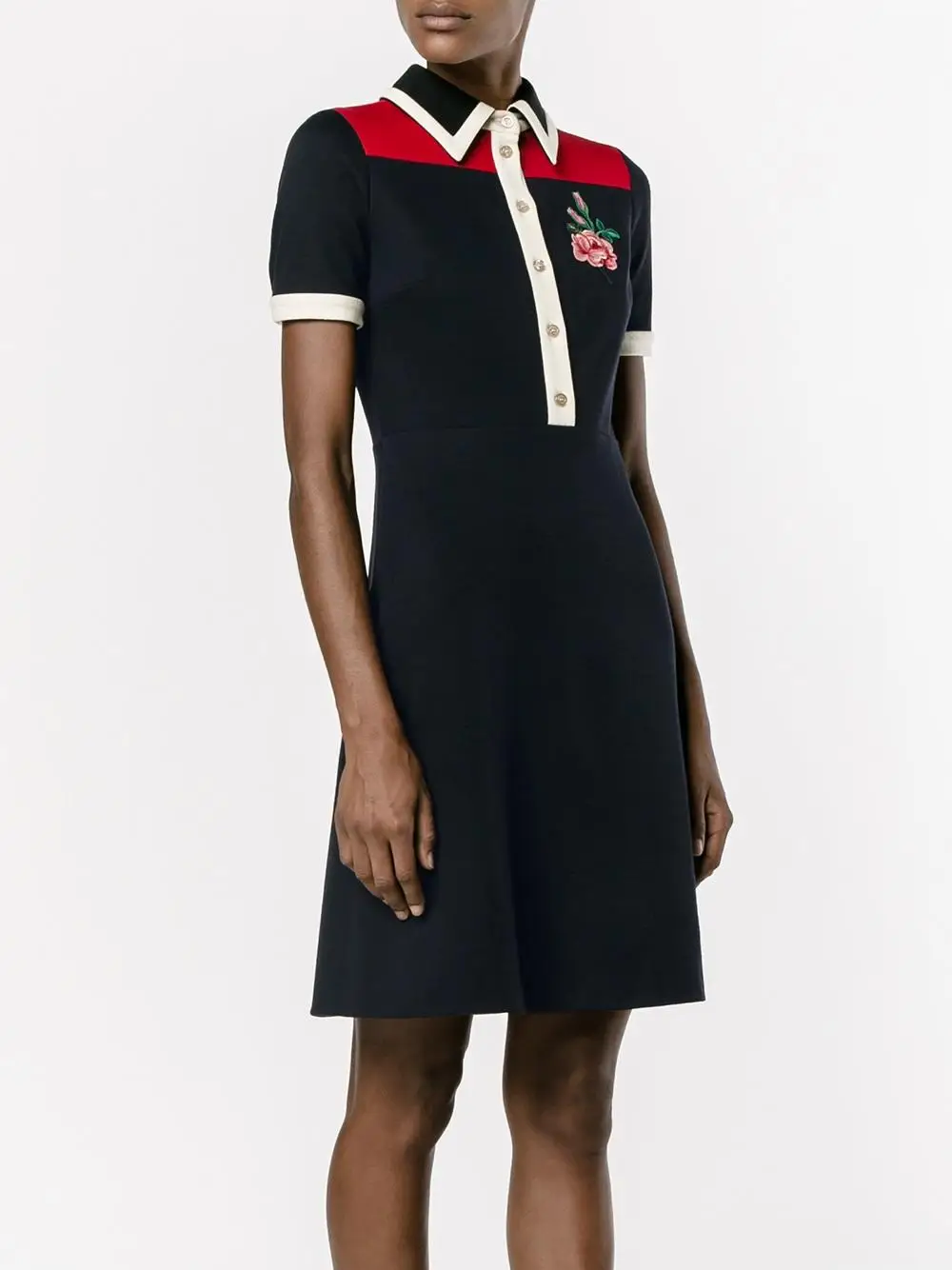 Luxury Italian style Women brand lapel color matching short sleeved