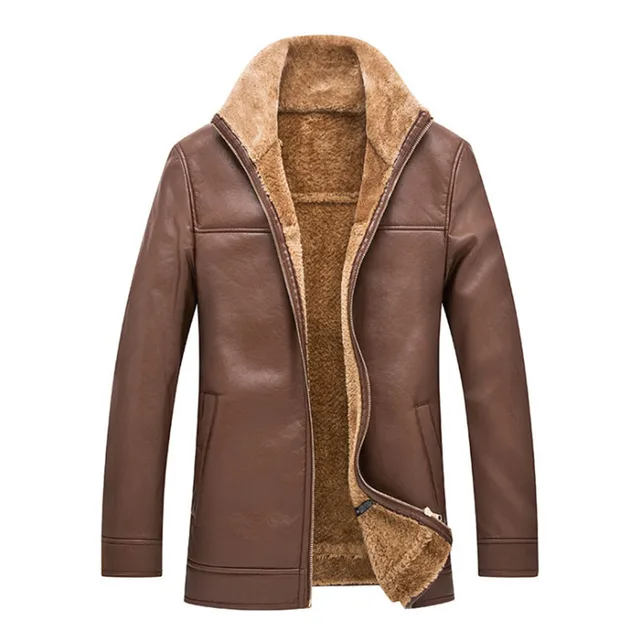 Russian Winter Men Leather Suede Jacket New Fashion Flocking Leather Jacket Fur Collar