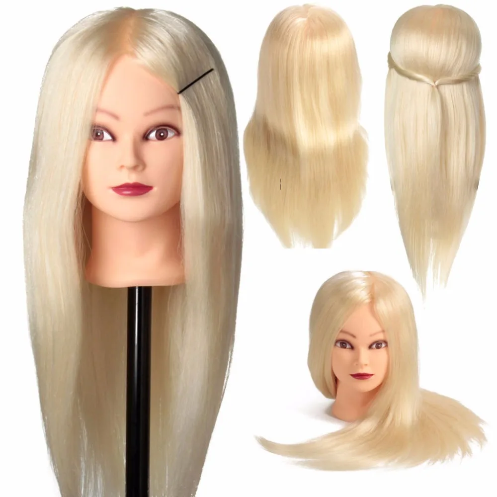 

CAMMITEVER 2018 New Long Hair Blonde Training Hairdressing Wigs Makeup Mannequin Hair Model + Clamp