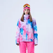 GSOU снег осень-зима Для женщин лыжный костюм ветрозащитная Водонепроницаемый Теплый Розовый Лыжная куртка зимние пальто для леди размеры xs-l