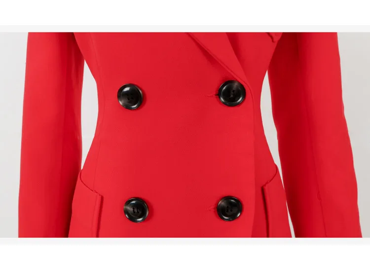Комплект из 2 предметов, Осень-зима 2018, офисная одежда, деловой костюм, тонкий красный двубортный Блейзер и брюки, женская одежда из двух