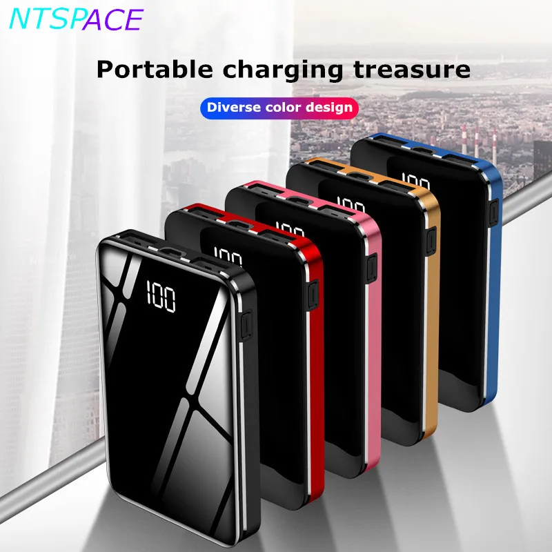 

10000mAh Fashion Mini Power Bank 2.1A Quick Charge Multiple USB Port Portable Mirror Aluminium Fast Charging External Battery