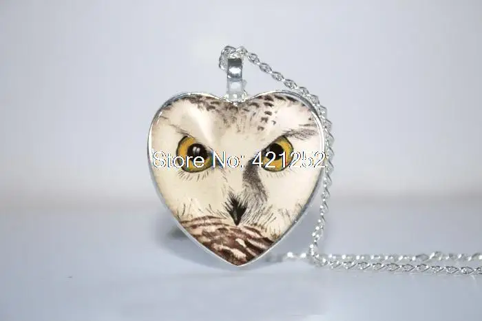 10 шт./лот подвеска в виде сердца с изображением заснеженной совы ожерелье белого