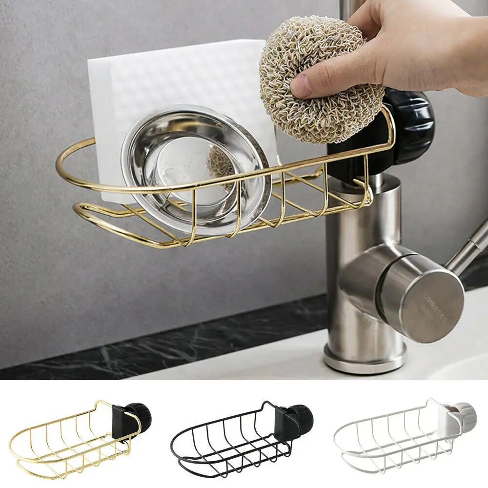 

Stainless Steel Bathroom Kitchen Sponge Holder Sink Caddy Brush Soap Drainer Rack Tool