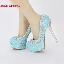 Handmade Popular Yellow Green color Pearl Wedding Shoes Bridal Shoes Blue Banquet Prom Platforms Women Formal Dress Shoes