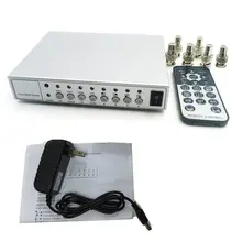 Metal Shell HD Color Video Quad Splitter CCTV Video Camera Processor System Kit Switcher with Remote Control 6 BNC Adapter