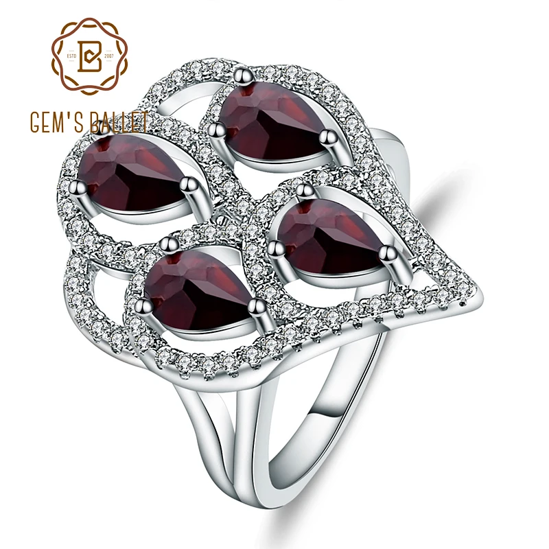 

GEM'S BALLET Natural Black Garnet Gemstone Rings Genuine 925 sterling silver Fashion Jewelry For Women Gift Vintage