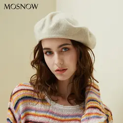 Новый Для женщин вязаный берет 100% шерсть зимняя теплая шапка женские британский стиль леди берет художника Шапки однотонная шапка высокое