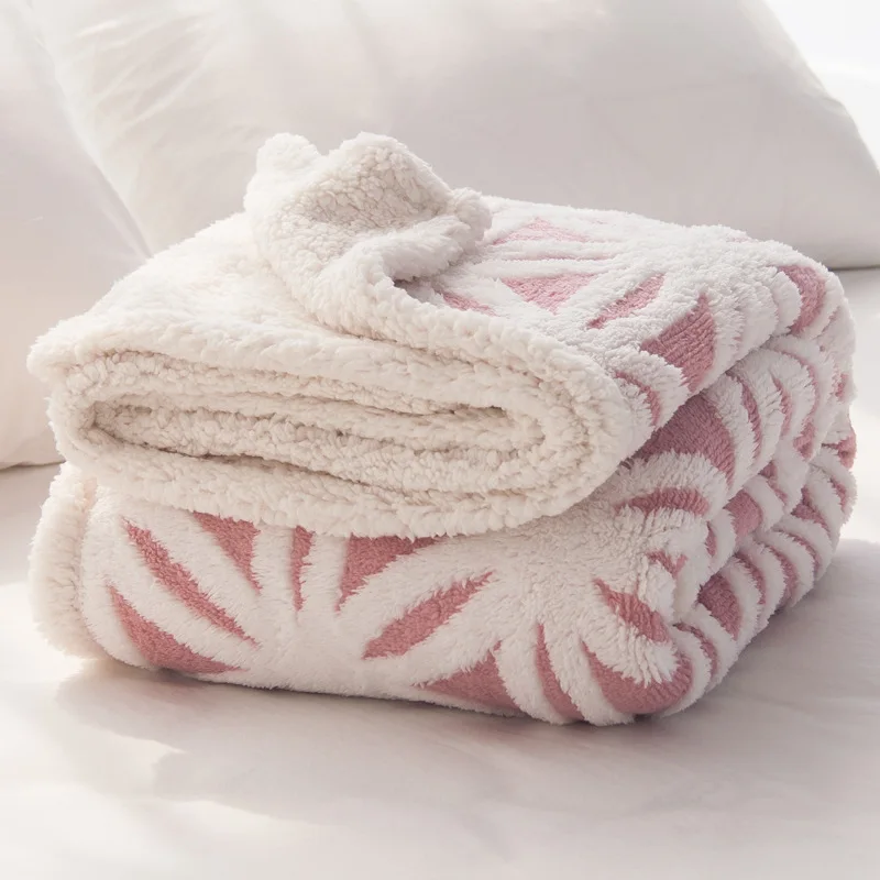 Chunky Knit Blanket Double Side Soft Fleece Pink Plaid Cotton Blanket for Summer Blanket Adult
