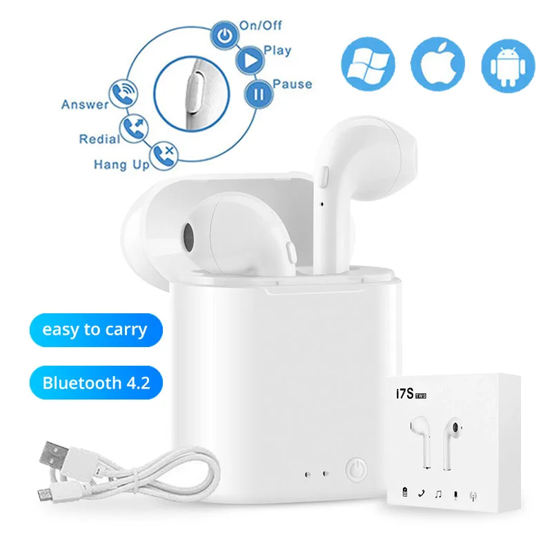 

i7s TWS Wireless Bluetooth Earphone Stereo Earbuds Sports Headsets With Charging Box Mic Earphones for Ios Android Smart Phone