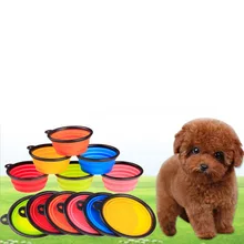 foldable silicone dog bowl Collapsiblecandy color outdoor travel portable puppy doogie food container feeder dish on