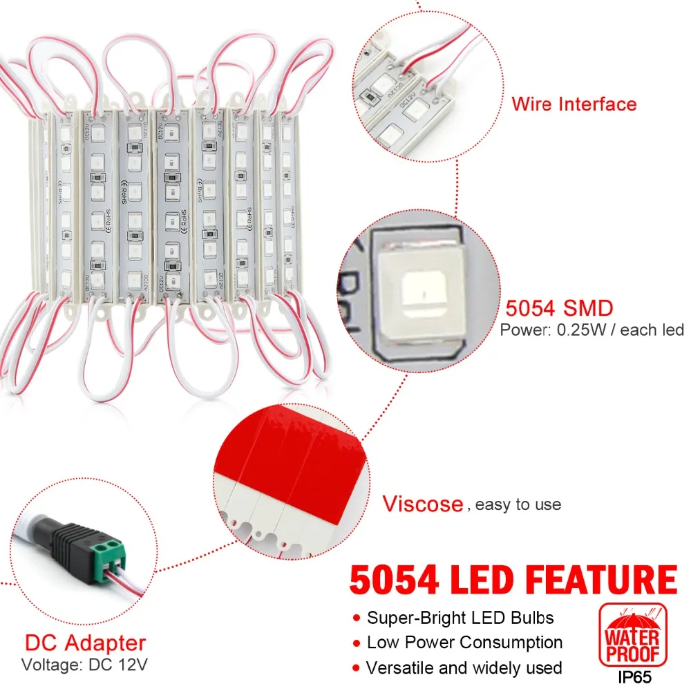 Суперъяркий Светодиодный модуль SMD 5054 6 светодиодов 12 В постоянного тока