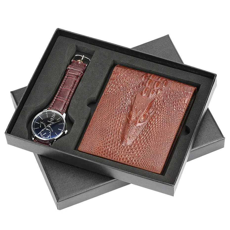 

Fashion Quartz Wrist Watch Card Holder Crocodile Pattern Purse Wallet Christmas Gift Set for Boyfriend Dad Husband Watches Men