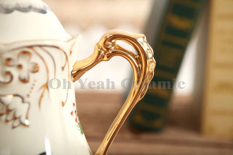 Фарфоровый чайный набор фарфор слоновой кости Бог лошади дизайн контур в золото 8 шт. чайные сервизы китайский чашки набор с подносом чайник чаем