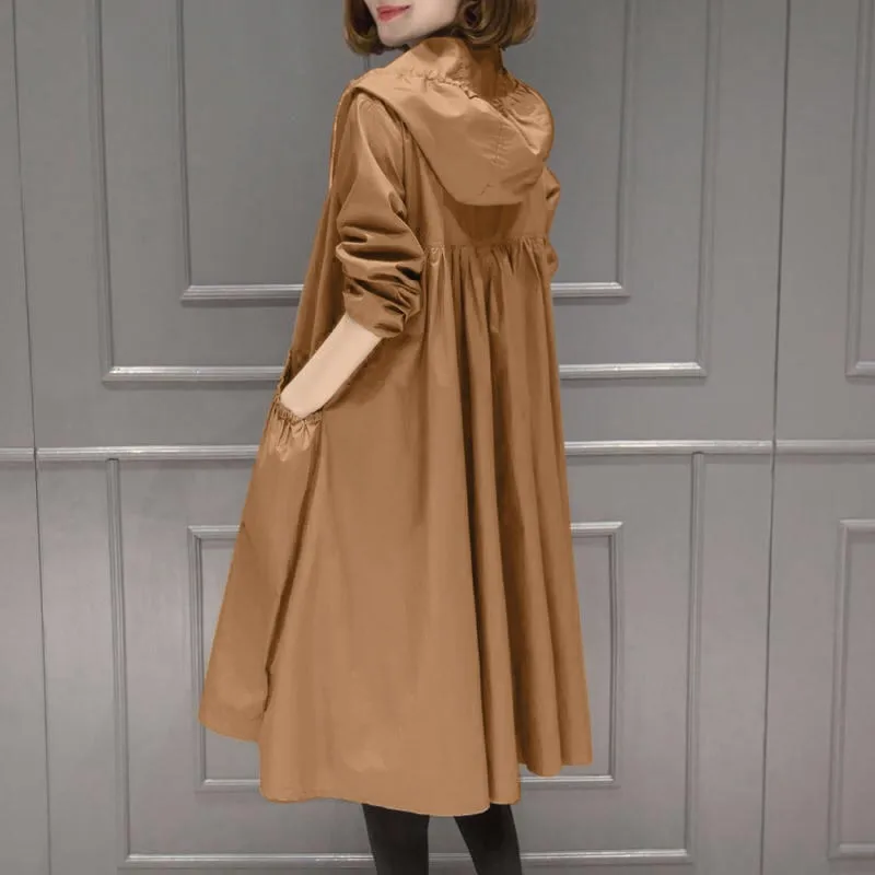 Весна осень новая Корейская Повседневная ветровка Женская винтажная свободная большого размера тонкое длинное пальто для женщин топ с капюшоном V867 - Цвет: caramel