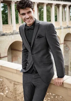 Ceny Modne Dwa Przyciski Ciemny Szary Groom Smokingi Notch Lapel Groomsmen Mężczyźni Blazers 3 Sztuk Garnitury (kurtka + Spodnie + Kamizelka + Krawat) Nr: 263