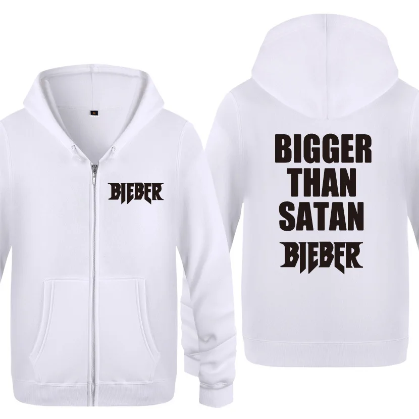 Zipper Hoodies Men Justin Bieber Bigger Than Satan Mens Hoodie Hip Hop Fleece Long Sleeve Rock Man's Jacket Sweatshirt Tracksuit