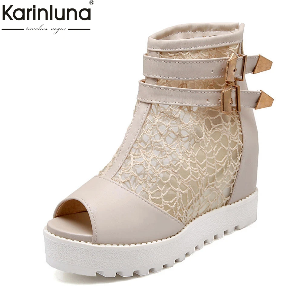 

Fashion high heels comfortable Peep toe Ankle Boots Woman leisure summer Boots Woman big Size 34-43 lace women shoes