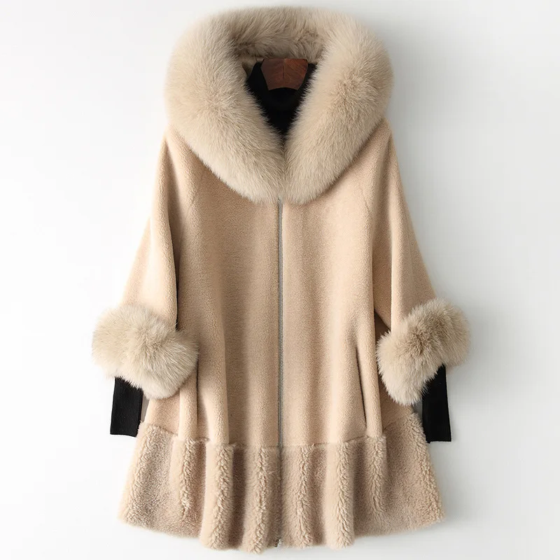 Натуральное меховое пальто, женская куртка, шерстяное пальто, осенняя зимняя куртка, Женская овечья овчина, меховые корейские куртки, HQ19-1901-C YY338 - Цвет: Apricot