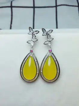 

C19#925 silver inlaid natural chalcedony earrings, clean and bright