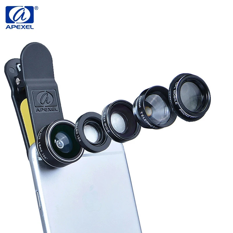 bilder für APEXEL Universal 5 in 1 Handy Objektiv Fisheye Weitwinkel Macro Teleskop CPL Objektiv für iPhone 7/7 Plus Samsung Galaxy S8 bilder für APEXEL Universal 5 in 1 Handy Objektiv Fisheye Weitwinkel Macro Teleskop CPL Objektiv für iPhone 7/7 Plus Samsung Galaxy S8