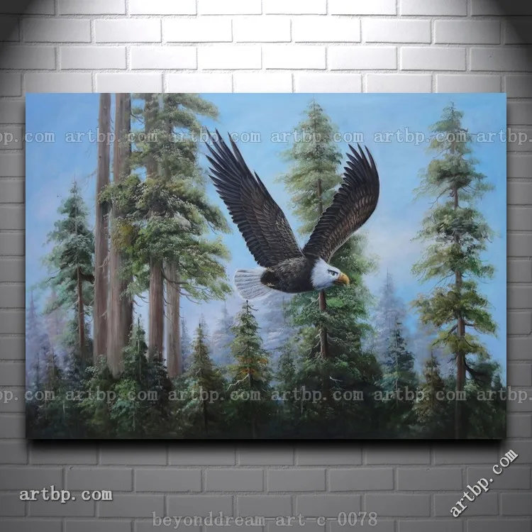 Bald Eagle Flying Over Forest Oil Painting Naturalism Animal Bald Eagle