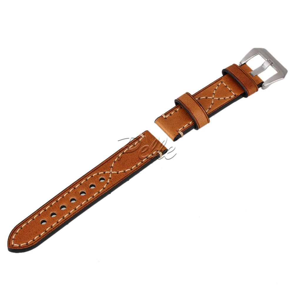 

Pelle Brown 20mm 22mm 24mm Luxury Retro PU Leather Wristwatch Bands Belt Men's Watch Strap