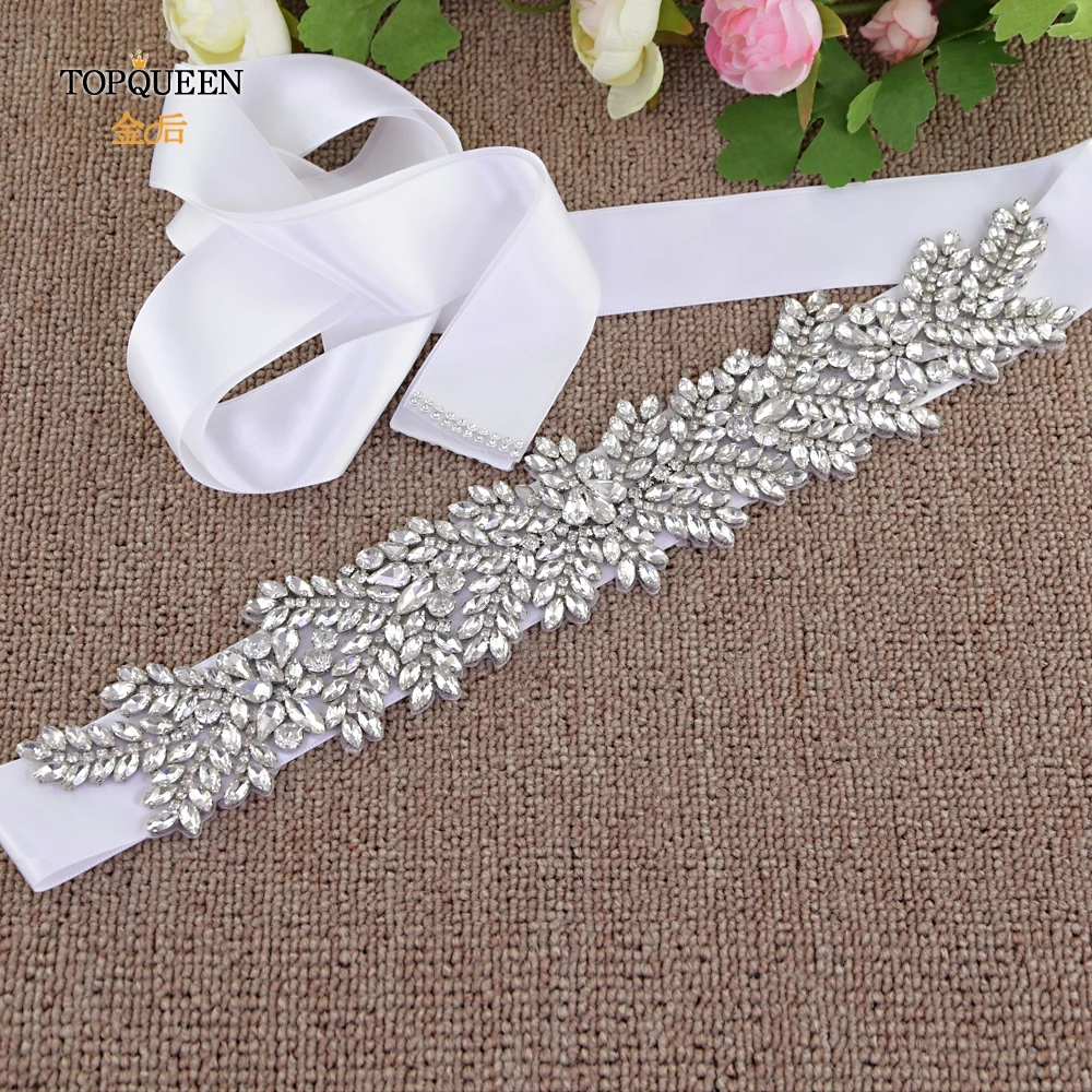 TOPQUEEN S420 Plus Size Diamond Belt for Wedding Dress Luxury Jewel Belt Rhinestone Wedding Sash Bridal Belts Belt on the Dress