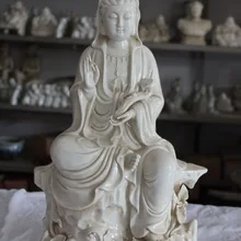 Высота: 18 дюйм(ов)/Изысканный Китайский DeHua белый фарфор богиня Гуаньинь Бодхисаттвы лотоса статуя