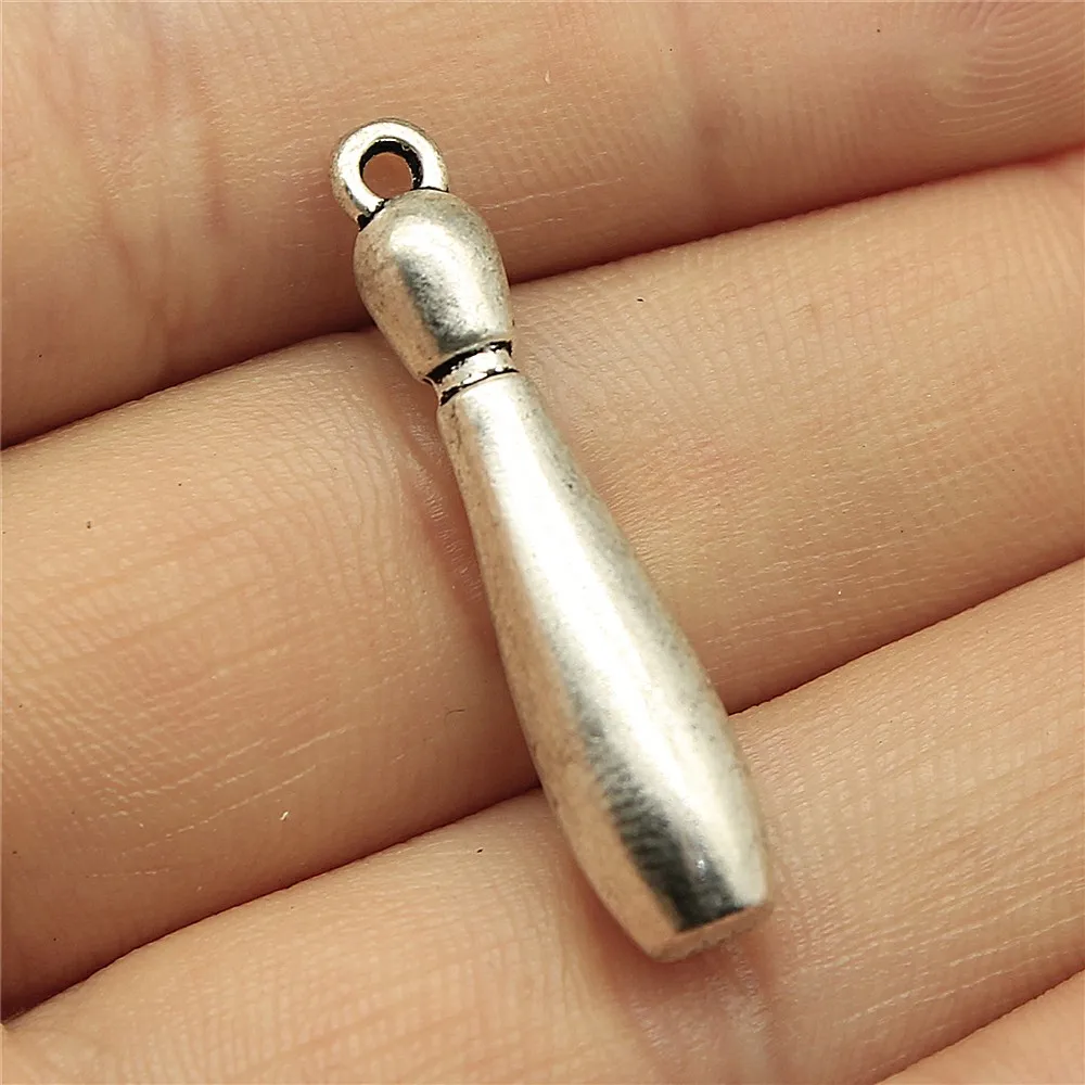 البولينج زجاجة سحر قلادة DIY مجوهرات النتائج العتيقة الفضة لهجة 32x7 مللي متر 4 قطعة/الوحدة البولينج زجاجة سحر قلادة DIY مجوهرات النتائج العتيقة الفضة لهجة 32x7 مللي متر 4 قطعة/الوحدة